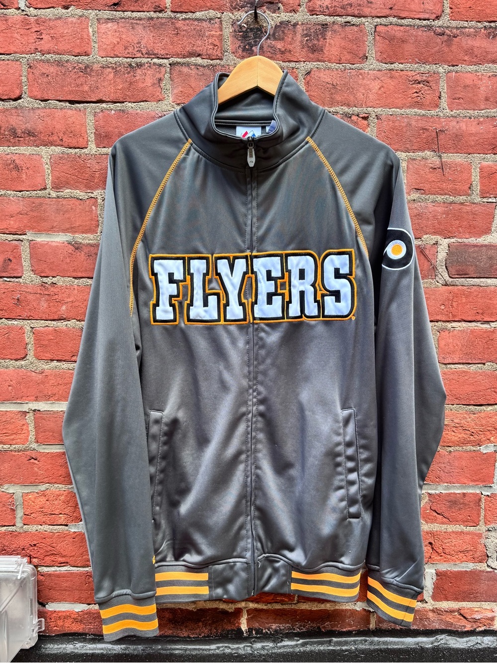 Majestic Grey Vintage Flyers Track Jacket with Orange Accents
